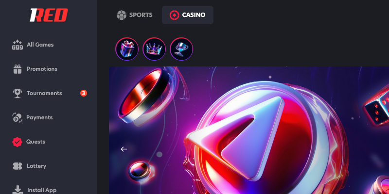 1Red Casino Homepage Screenshot