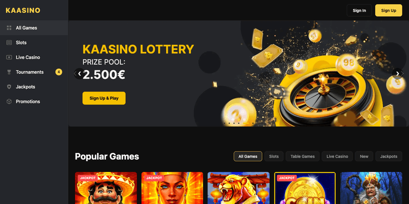 Kaasino Homepage Screenshot