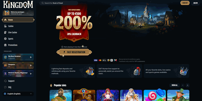 Kingdom Casino Homepage Screenshot