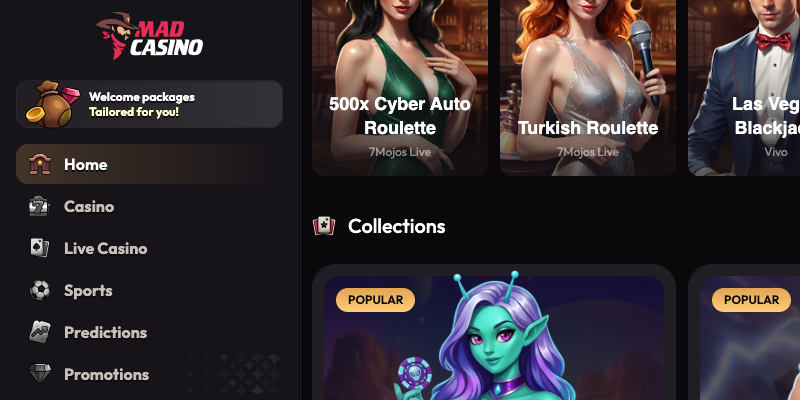 MadCasino Homepage Screenshot